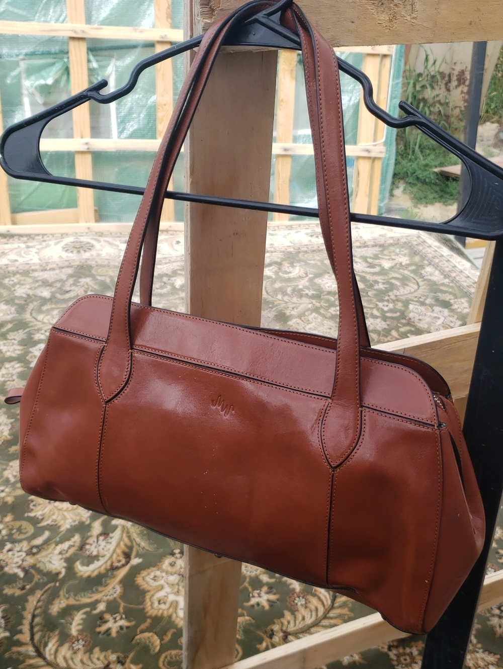 VTG Monsac Original Brown Leather Shoulder Bag East West Tote